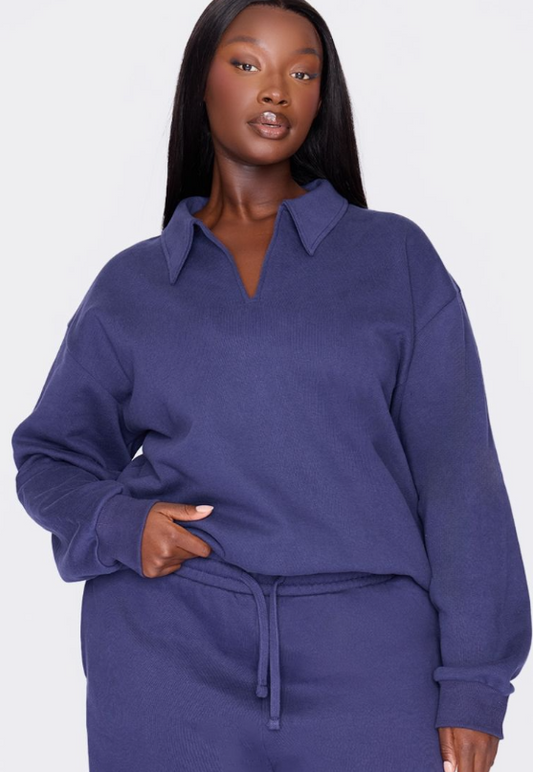 Plt - Plus Navy Premium Collar Oversized Sweatshirt