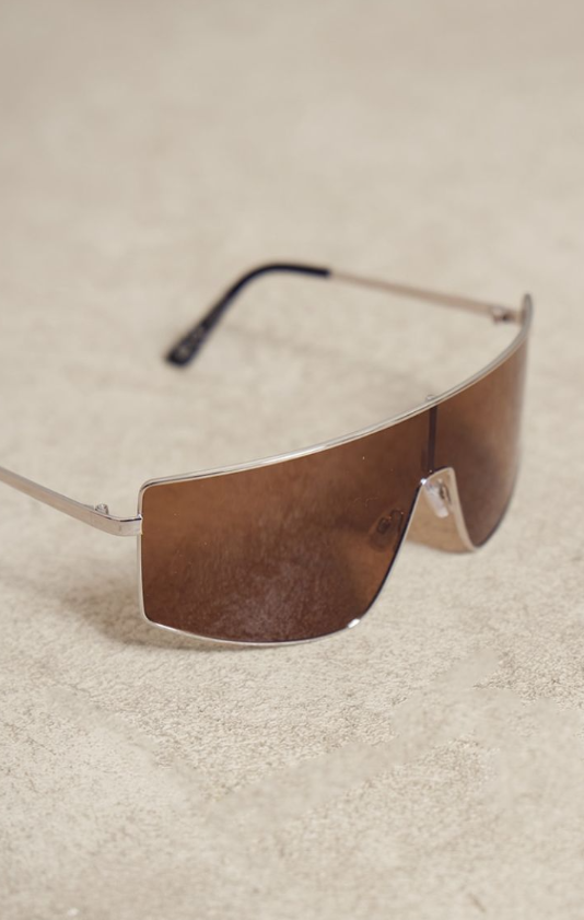 Silver Lens Oversized Brown Lens Visor Sunglasses