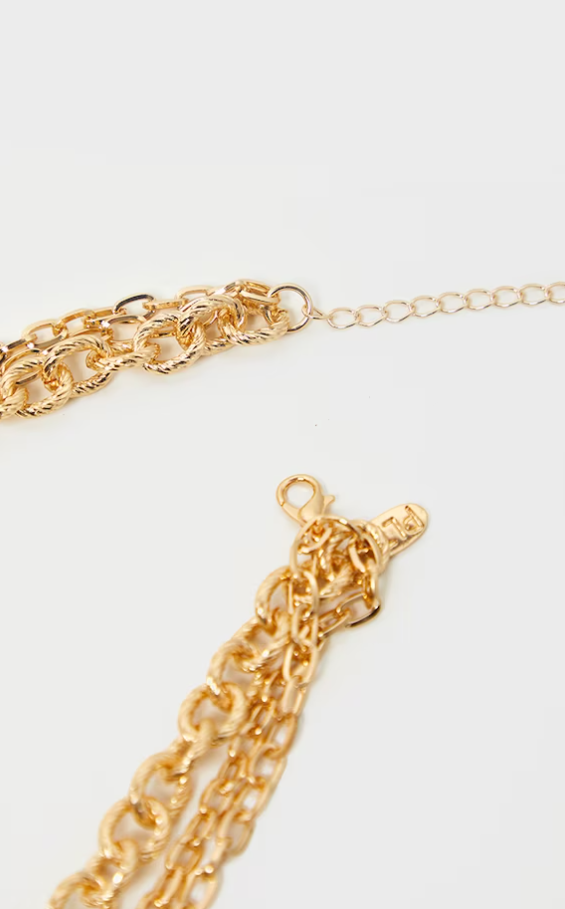 Gold Triple Chain Short Necklace
