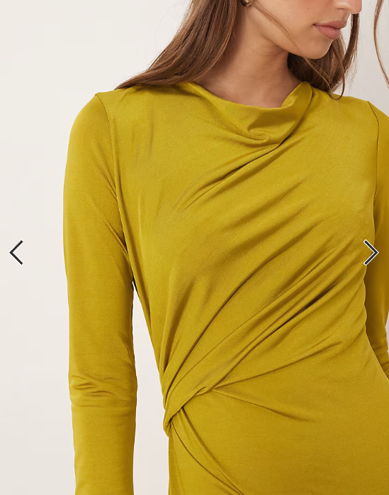 ASOS DESIGN long sleeve ruched knot detail maxi dress in green