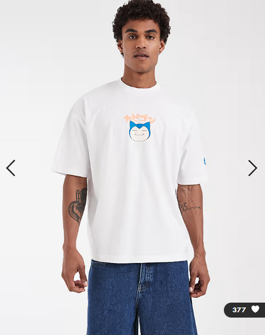 ASOS DESIGN oversized tee with Snorlax Pokemon print in White.
