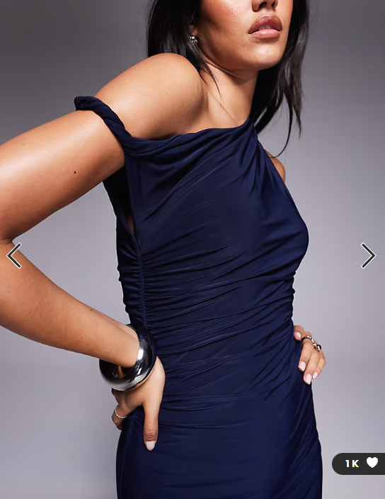 Kaiia exclusive double layered slinky bodycon off shoulder twist strap maxi dress in navy