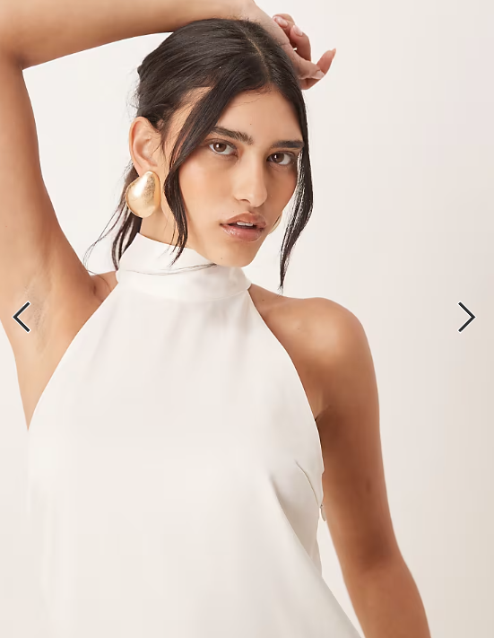 YAS halterneck mini dress with bow back in white