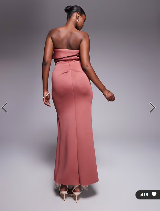 ASOS DESIGN bandeau midi dress with twisted front detailing midi dress in rose in scuba-style fabric
