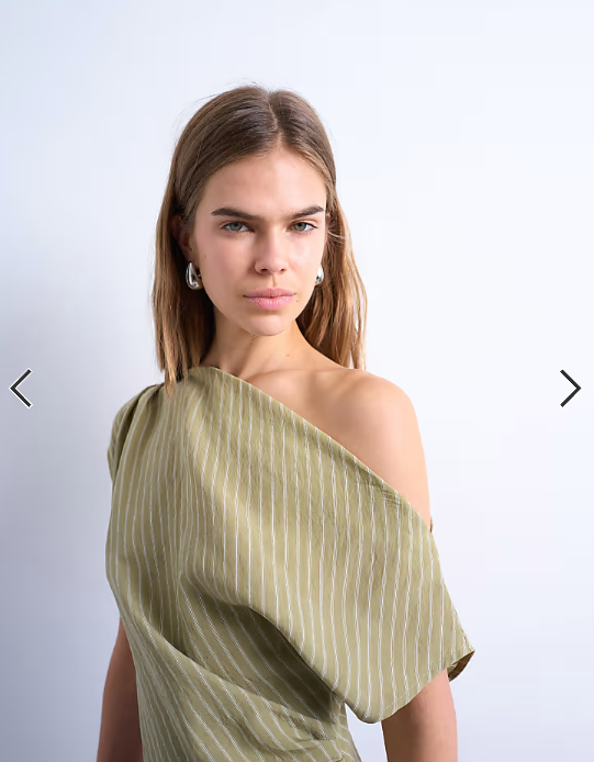 Topshop cinched waist grown on neck mini dress in green stripe