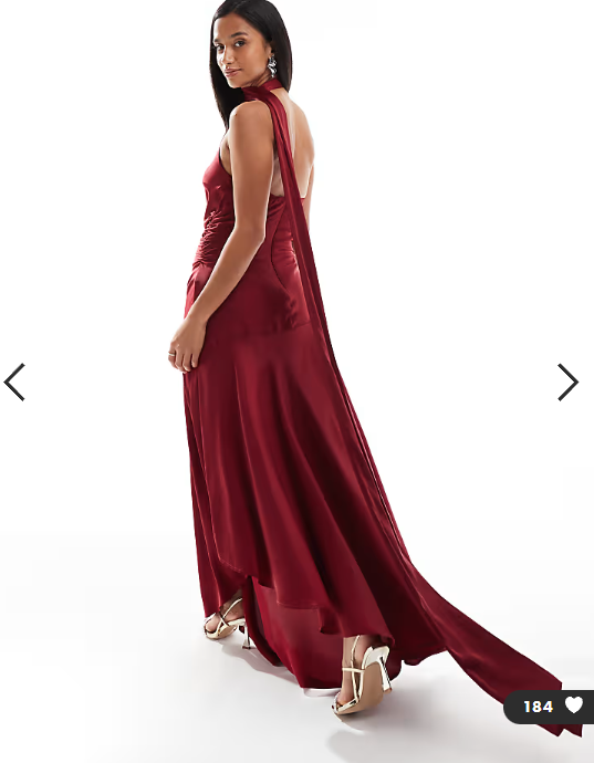 TFNC Petite Bridesmaids satin asymmetric maxi dress with scarf neck in red