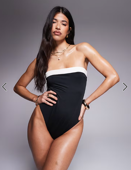 ASOS DESIGN Connie contrast smoothing bandeau swimsuit in black