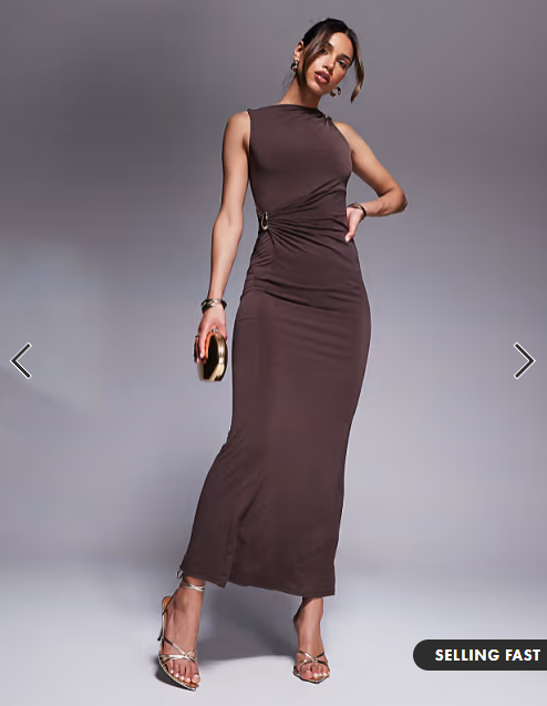 ASOS DESIGN twist hardware detail midi dress in chocolate