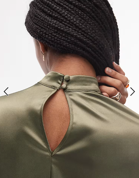 ASOS DESIGN satin volume cape top in dark khaki