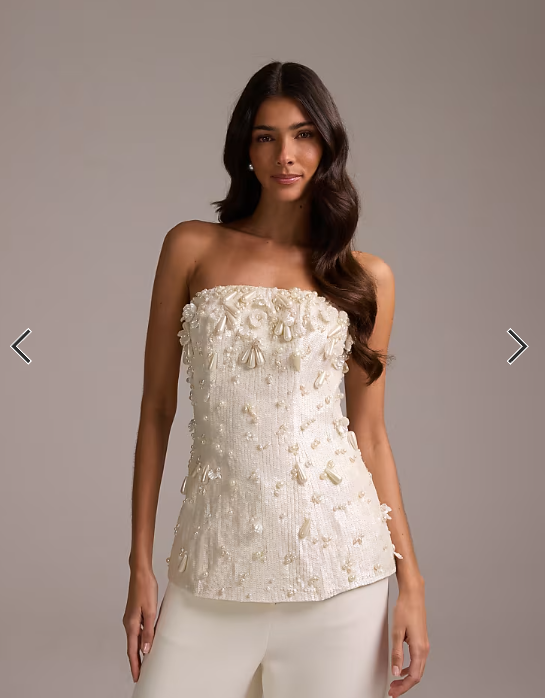 ASOS DESIGN pearl embellished bandeau top in ivory