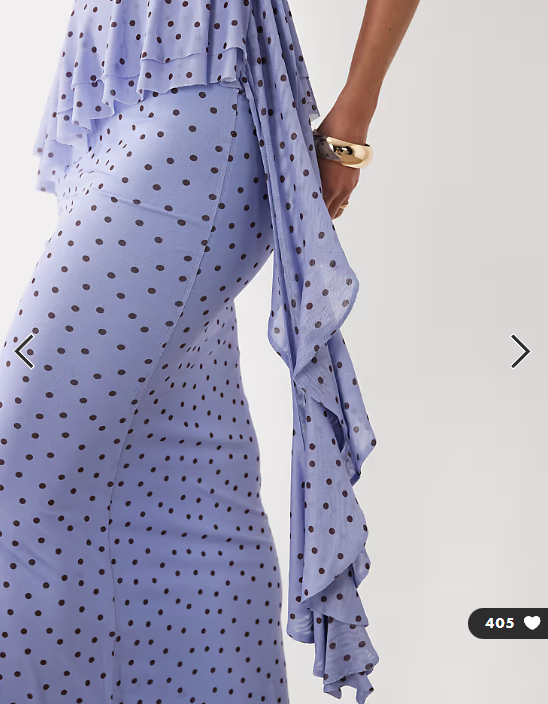 ASOS DESIGN mesh maxi dress with ruching and frill details in blue polka spot