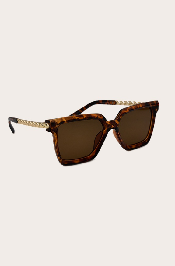 Brown Tortoise Metal Arm Detail Squared Sunglasses