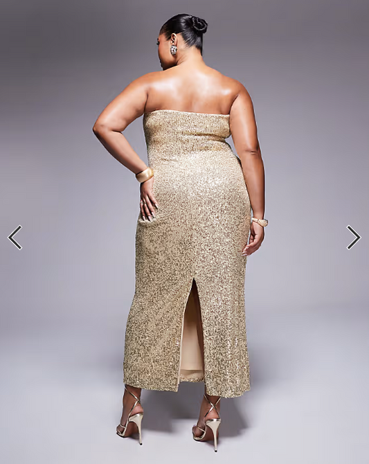 ASOS DESIGN Curve sequin bandeau midi dress in gold