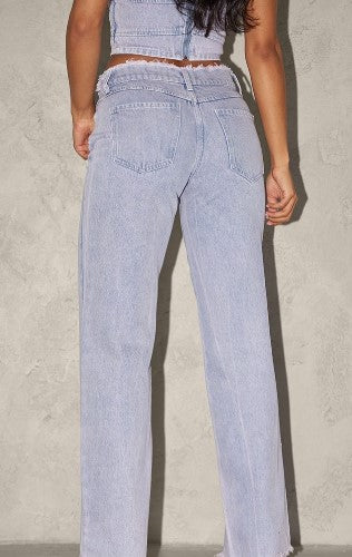 Lilac Tint Acid Wash Raw Hem Wide Leg Jeans