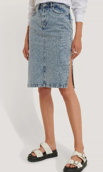 Side Slit Denim Skirt