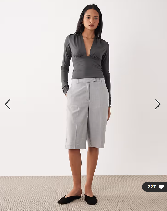 Weekday plunge long sleeve top in dark grey exclusive to ASOS