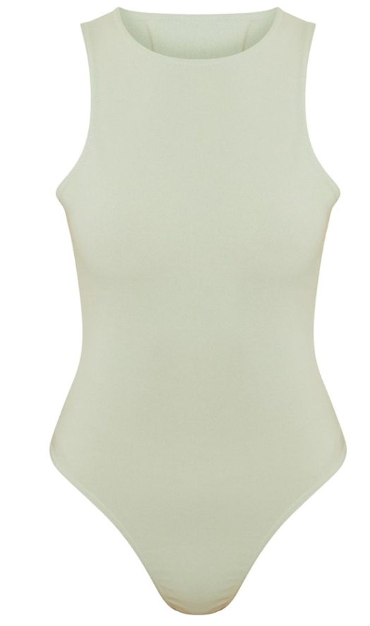 Sage Green Ponte Racer Back Thong Bodysuit