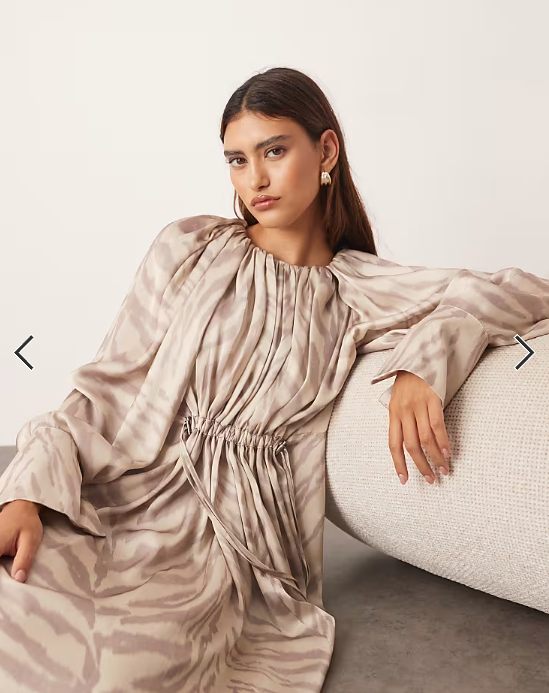ARRANGE drawstring detail volume trapeze maxi dress in tiger print