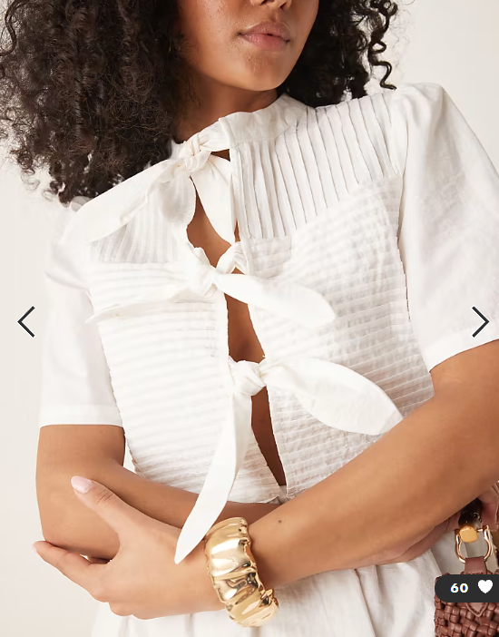 Ghospell bow front smock mini dress in white