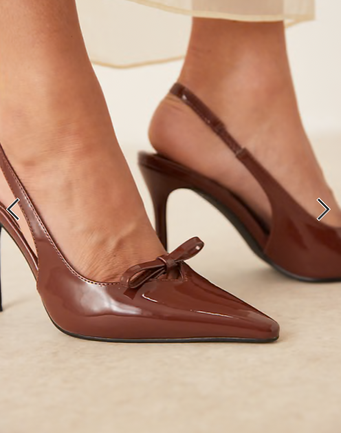 Glamorous slingback heeled shoes with bow in chocolate
