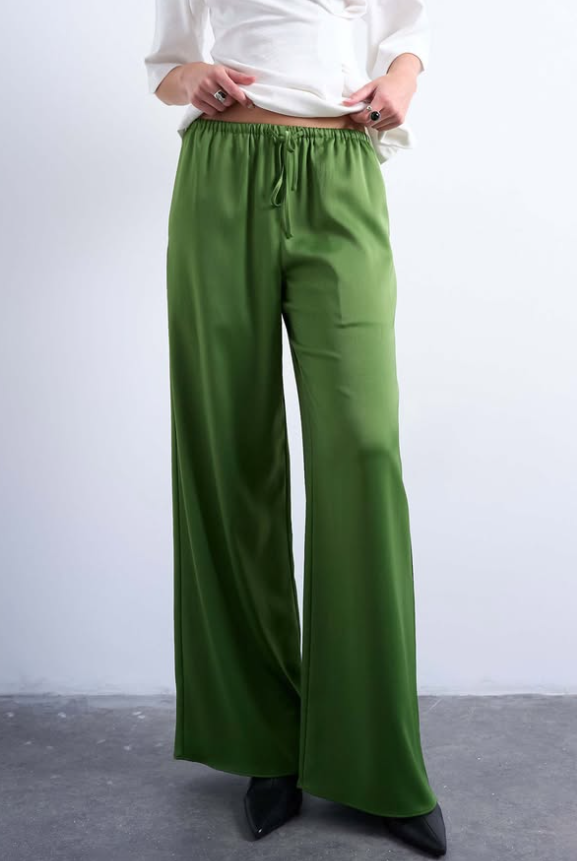 Topshop - satin tie waist wide leg trouser in green