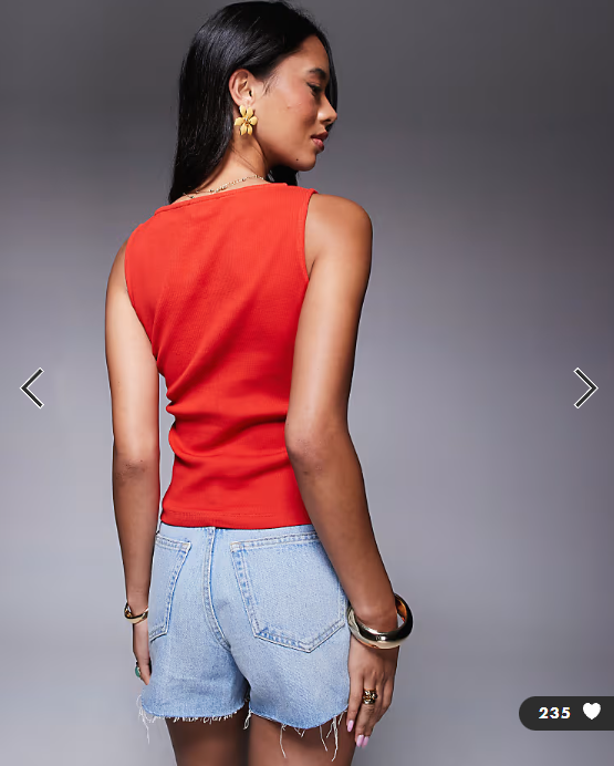 ASOS DESIGN wide neck ribbed button through tank top in red