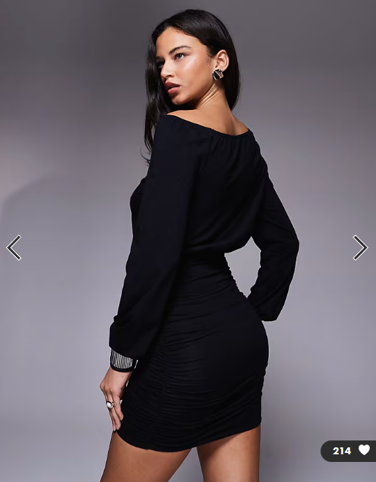 Fashionkilla exclusive cotton rich off shoulder ruched skirt long sleeve mini dress in black