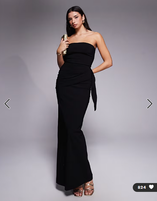 Vesper bengaline bandeau drape front detail maxi dress in black