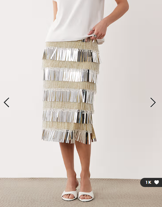 ASOS DESIGN fringe embellished midi skirt in silver