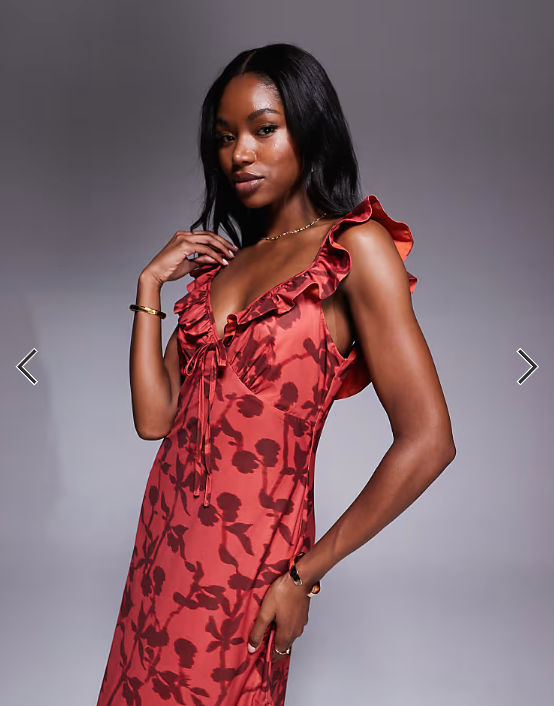 Rare London ruffle tie front side slit maxi dress in red floral