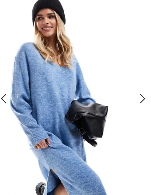 Vero Moda Petite oversized knitted v neck maxi dress in blue melange