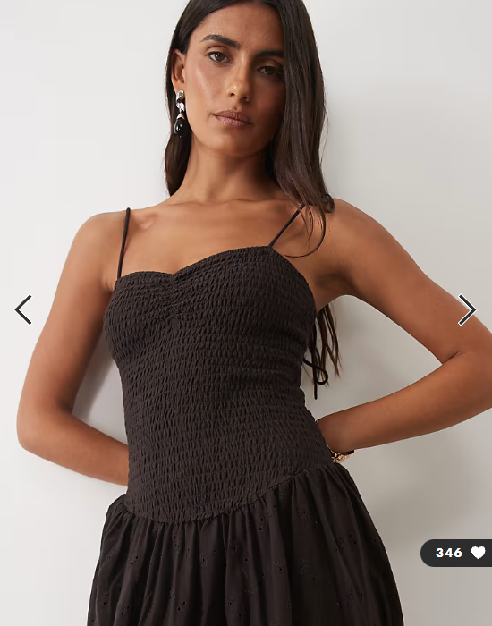 ASOS DESIGN shirred bodice broderie maxi dress in chocolate