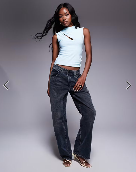 ASOS DESIGN slinky slash cut out top in pastel blue