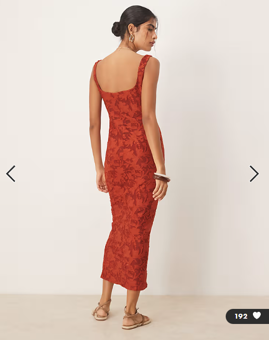 ASOS DESIGN ruched bust corset detail midi dress in rust burnout