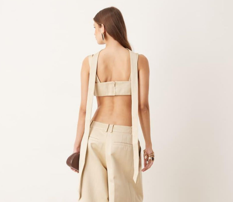 Asos design tailored satin crop top co-ord with gold