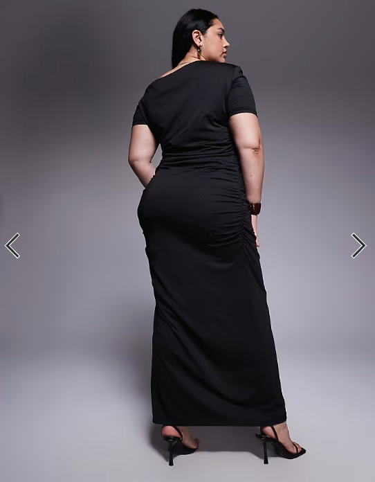 Renee Studio double sculpted slinky asymmetric shoulder ruched drape detail maxi dress in black