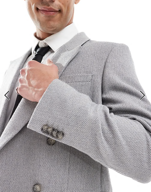 ASOS DESIGN wool blend double breasted regular suit jacket in grey basketweave