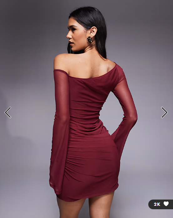ASOS DESIGN mesh off shoulder mini dress with angel sleeve in red