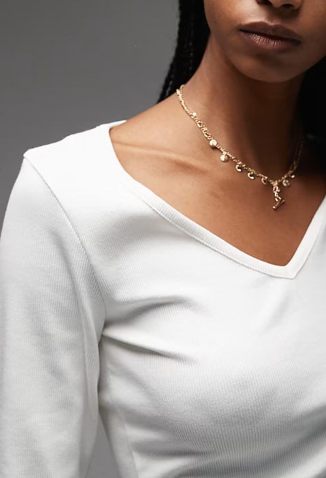 ASOS DESIGN rib v neck long sleeve top in cream