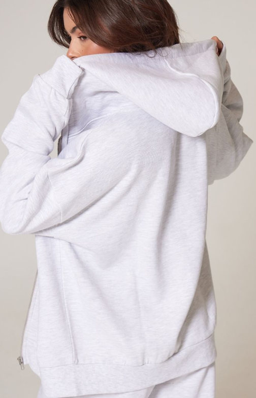 Plt - Ash Grey Premium Embroidered Zip Front Oversized Hoodie
