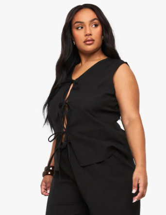 boohoo Plus Tie Front Sleeveless Top