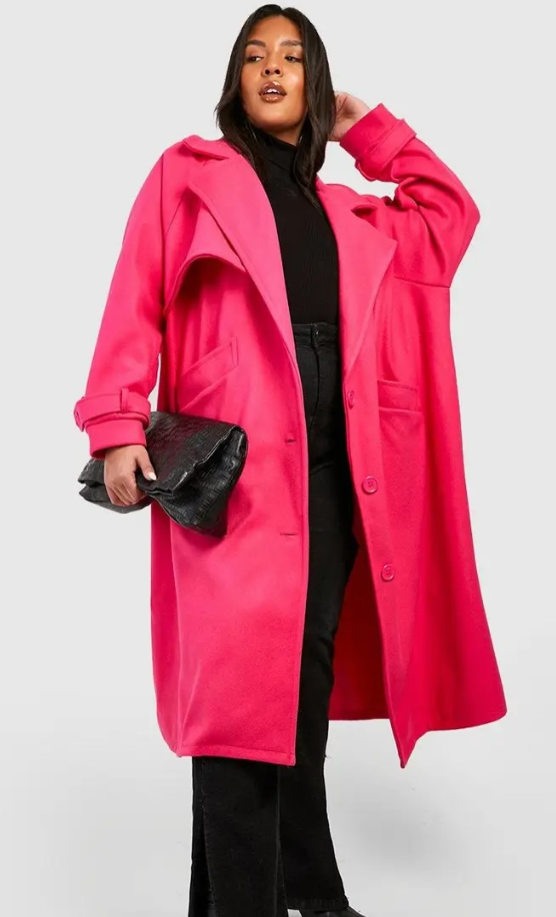boohoo Premium Wool Look Oversized Coat bright pink