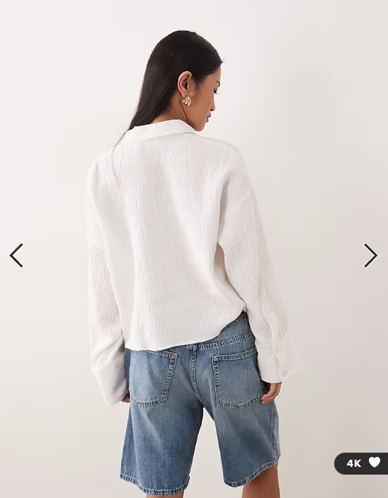 ASOS DESIGN cropped textured cotton shirt in ivory