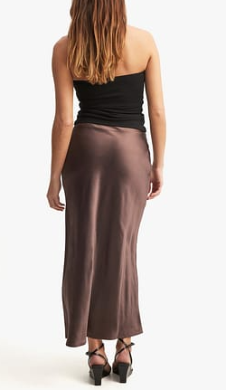 Satin Midi Skirt in Brown