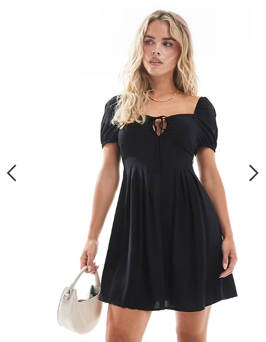 Vero Moda Petite puff sleeve smock mini dress in black