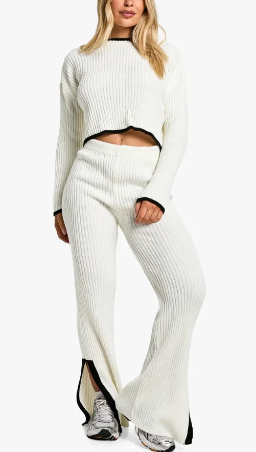 boohoo Contrast Trim Fine Gauge Knitted Co-ord SET