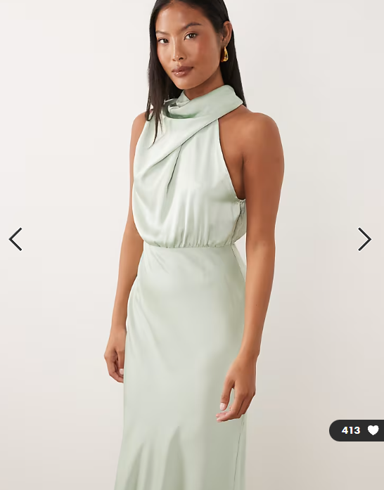 Vila Petite high neck satin maxi dress in sage green