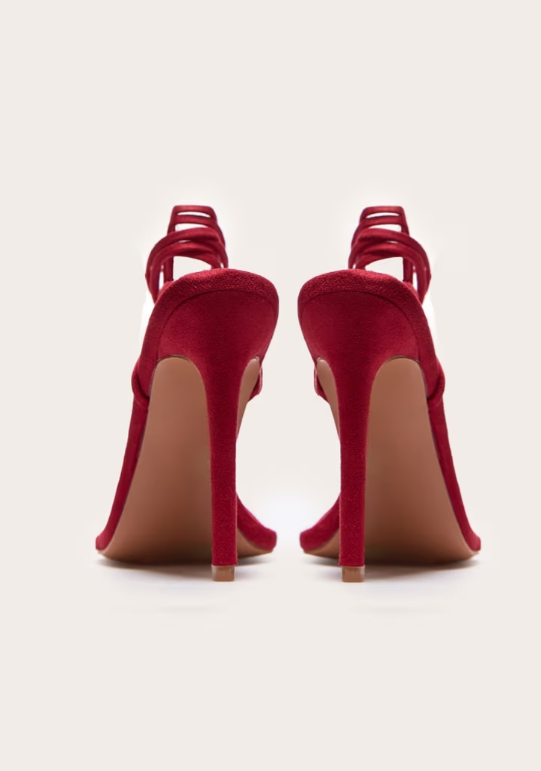 Plt - Red Wide Fit Faux Suede Round Toe Barely There Heeled Sandals
