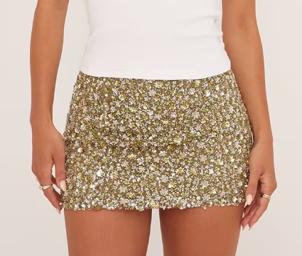 Ego - Mid Rise Flower Sequin Mini Skirt In Green
