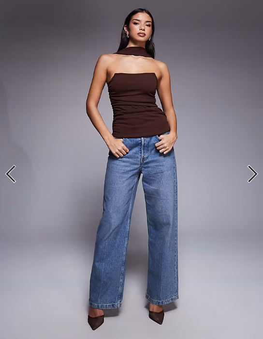 ASOS DESIGN longline structured bandeau top with scarf neck detail in chocolate